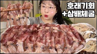 호래기회와 삼배체굴 먹방, 채널 첫 등장! 쫄깃한 호래기회와 크리미한 삼배체굴 ASMR Oysters BabySquid MUKBANG, REAL SOUND EATING SHOW