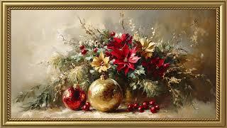 Vintage Christmas Greeting Card | Gold Frame TV Art | Art Screensaver for TV 2 Hrs