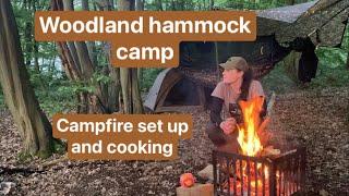 Hammock camping : CAMPFIRE set up and cooking : DD hammock and tarp