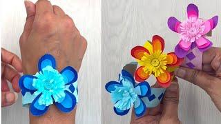 TP roll spring bracelets | Wearable paper craft ideas | Spring flower craft ideas