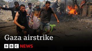 “90 killed and 300 injured” in Israeli strike on Gaza “humanitarian area” | BBC News