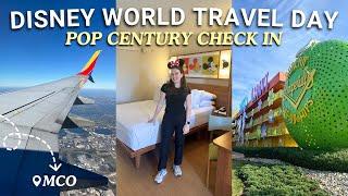 DISNEY WORLD TRAVEL DAY VLOG ️  Pop Century Resort, room tour, Mears Connect, skyliner, & more!