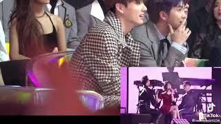 #JUNGKOOK #IU JK's reaction when IU danced on stage
