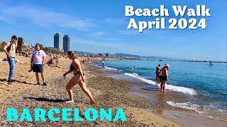 Barcelona Beach Walk in April 2024 feels like Summer already! Beaches in Spain