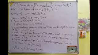 Most Expected Topics Unit 4 Unpaid Seller SOGA 1930  #cafoundation  Business Law June/ Sept 24 Exam