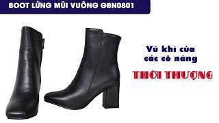 [ TP Fashion Shop] Boot cổ lửng màu đen MŨI VUÔNG thời thượng GBN0801