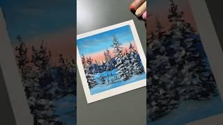 Oil pastel: Snowy pine trees in sunset #oilpastel #howtodraw #painting #easydrawing