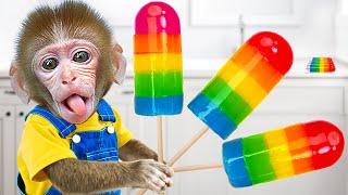 Monkey BuBu Play with Rainbow Ice Cream Truck and Swims in the Pool - MONO BUBU ESP