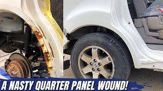 Fixing A Nasty, Rusty Quarter Panel Wound! #rustrepair #autobody #rusty #collision #bodywork #rust