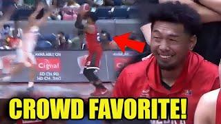 Ginebra crowd wants Raymond Aguilar & he give them w/ three-point basket w/ a smile! Crowd favorite