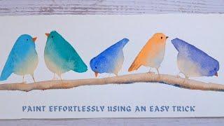 Easy watercolor birds painting ideas for beginners. TRICKS INCLUDED