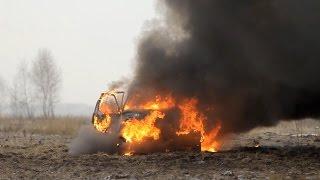 Car On Fire, Front View - Stock Video Footage - Slow-Mo - HD