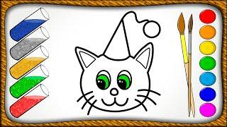 How to draw a kitten / Coloring kitten video / Drawing video for kids / Lets draw a cat with glitter