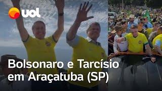 Bolsonaro e Tarcísio são recebidos por apoiadores em Araçatuba (SP)