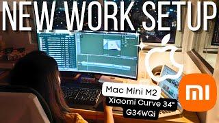 UNBOXING MAC MINI M2 & XIAOMI CURVED MONITOR 34" G34WQi | New Minimalist Work Setup