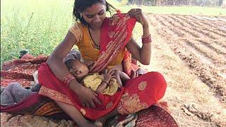 Cute baby feeding vlog Village lifestyle khat