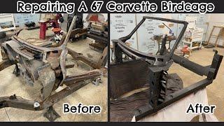 1967 Corvette Roadster Birdcage Repair.  Restoring A Wrecked Vette. Welding The Cage Together.