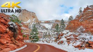Zion Canyon Scenic Drive 4K | Zion National Park Utah | Winter Snow
