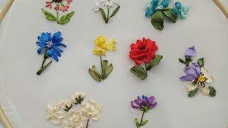 342-Ribbon Embroidery flowers /Hand stiches tutorial for beginner(Part 01)