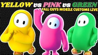 FALL GUYS Mobile customs live 🟡Yellow VS  Green🟢Vs Pink Battle| #fallguyslive #fallguys #shortslive