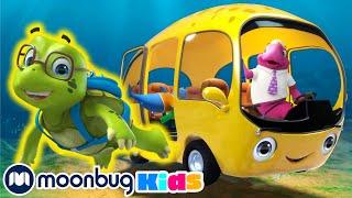 Wheels on the Bus - The Sharksons! Learn | ABC 123 Moonbug Kids | Fun Cartoons | Learning Rhymes