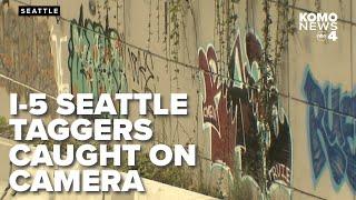 Suspected graffiti taggers caught on camera along I-5 in Seattle