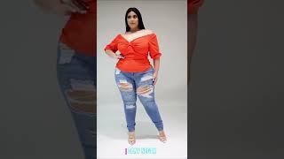 Plus Size Jeans & Red Tops #Short-66