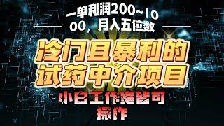 【2024最新项目】冷门且暴利的试药中介项目，一单利润200~1000，月入五位数，小白工作室皆可操作| 副业巴士