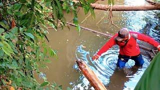 along the river in the interior of Sumatra to find the best fishing spots