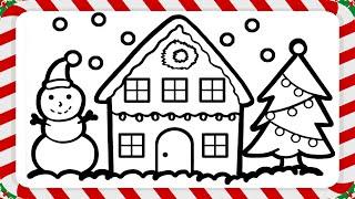 How to draw Christmas House with tree and snowman Warna Warni Belajar Menggambar dan Mewarnai