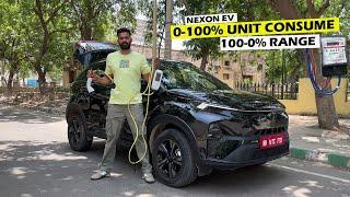*0-100% Unit Consume & Time* 2024 Tata Nexon EV | True Range Test With AC