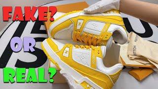 FAKE OR REAL? Louis Vuitton LV Trainer Sneaker In Yellow 2024 Detailed Unboxing