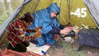 EXTREME -45° Solo Camping 4 Days | Snowstorm & Winter Camping in a Snowstorm HOT TENT