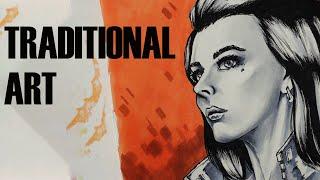 Рисую черно-белую девушку в скетчбуке | Speedpaint Traditional art