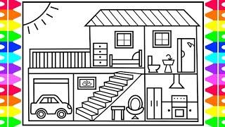 APPRENDRE Les Couleurs et À DESSINER une Maison vidéo éducative & Planète coloriage