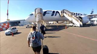 Bus ride around Helsinki Airport to Finnair AY141 A350-900 plus tail camera landing in Bangkok