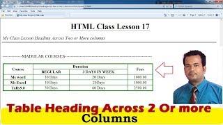 Table Heading Across Two or more columns in html - Lesson17