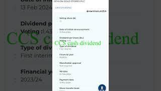 CCS cash  dividend 1.43  cse #stockmarket #investing #opportunity @newmillennium2519