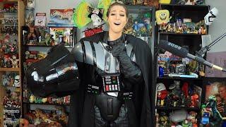 Trying on a $1200 Darth Vader costume