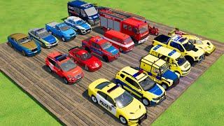 TRANSPORTING CARS, AMBULANCE, POLICE CARS, FIRE TRUCK OF COLORS! WITH TRUCKS! - FS 22