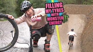 FILLING MY TYRES WITH MONSTER ENERGY AND RIDING DOWNHILL MTB TRAILS!