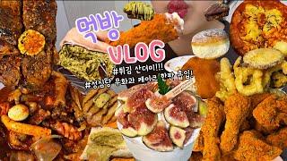 먹방브이로그) 매일매일이 세미 만칼로리.!천칼로리 초콜릿 발견 (성심당 무화과케이크/핫뿌링클/뼈찜/튀김+라볶이/던킨도넛 두바이/두바이초코/닭발먹방/디저트먹방/폭식브이로그)