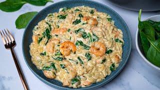 Creamy Lemon Garlic Orzo with Prawns