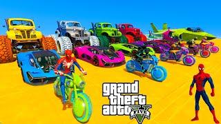 GTA V Mega Ramp On Monster truck, Jets and Boats By Trevor and Friends Stunt Map Racing Challenge