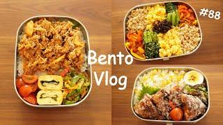 Corn rice & Deep-fried mackerel/ Pork  and Kimchi stir-fry / Chicken Soboro | Japanese Bento boxes