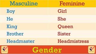 Gender in English Grammar : 190+ Important Words |Masculine|Feminine|Common|Neuter| Opposite Words