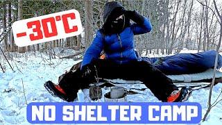 EXTREME COLD (-30°C) SOLO WINTER CAMPING | NO SHELTER | NO TENT | BIVOUAC IN SNOW | ASMR