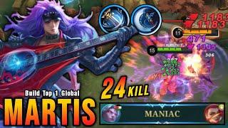 24 Kills + MANIAC!! Martis Critical Damage (ONE HIT DELETE) - Build Top 1 Global Martis ~ MLBB