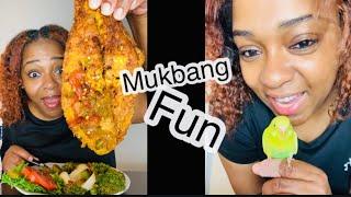 Live Fried Swai Fish mukbang + my bird mango