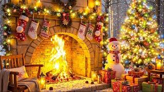 Cozy Winter Fireplace with Christmas Music ️ Christmas Background Music Ambience  Christmas Carols